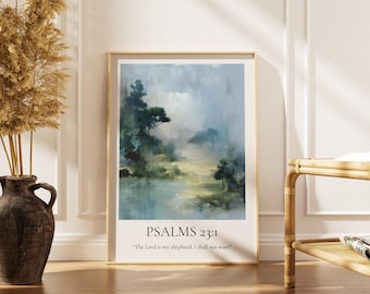 Psalm 23 Wandkunstdruck, christlicher Glaube Poster, Bibel-Vers-Dekordrucke, Aquarell Kunstdrucke, moderne christliche Schriftkunst