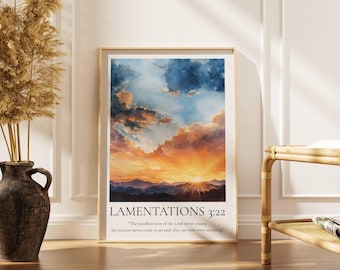 Wehklagen 3:22 Wandkunstdruck, christlicher Glaube Poster, Bibel-Vers-Dekordrucke, Aquarell Kunstdrucke, moderne christliche Schriftkunst
