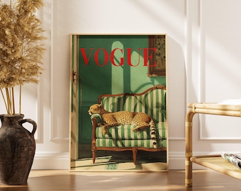 Arte mural vintage de animales, arte mural de revistas de moda, arte mural de leopardo, póster vintage, póster de moda, arte mural de animales, regalos para ella