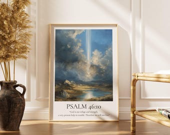 Psalm 46:10 Wandkunstdruck, christlicher Glaube Poster, Bibel-Vers-Dekordrucke, Aquarell Kunstdrucke, moderne christliche Schriftkunst