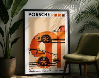Porsche 911 Poster, Mid Century Modern Sports Car Print - Geschenk für Ihn