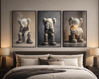 KAWS Figur Poster 3er Set: Hypebeast Zimmer Dekor, Urban und Street Style Wandkunst (Digitaler Download)