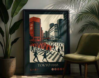 Tokyo 1998 Art Print, Retro Japanese Street Scene