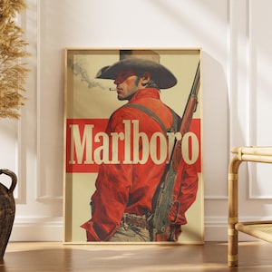 Vintage Cigarette Western Cowboy Poster Print - Retro Marlboro Print - Vintage Marlboro Art Print - Vintage Cowboy Posters