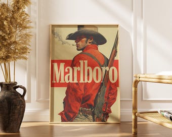 Vintage Zigarette Western Cowboy Poster Druck - Retro Marlboro Druck - Vintage Marlboro Kunstdruck - Vintage Cowboy Poster - Geschenke für ihn