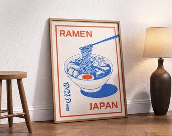 Retro Ramen Print, Japanese Food Poster, Mid-Century Modern Art