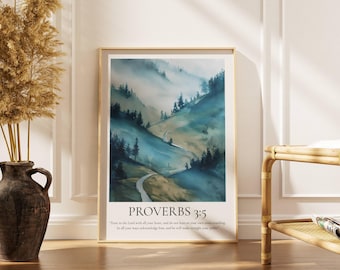 Sprüche 3: 5 Wandkunstdruck, christlicher Glauben Poster, Bibel Vers Dekor Drucke, Aquarell Kunstdrucke, moderne christliche Schriftkunst