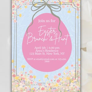 Canva Editable Easter Invitation Template, Brunch, Lunch, Easter Egg Hunt, Spring, Pastel