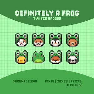 Auf jeden Fall ein Frog Sub Badges für Twitch | Pixel Art Bit Abzeichen | Cute & Kawaii Green Froggy Kostüm Tier-Symbole | Vorgefertigte Dateien
