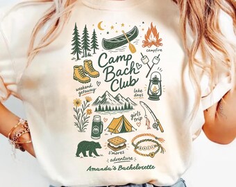 Custom Camp Bachelorette Shirt Camp Bach Tee Last Trail Before Veil Personalized Camping Bride Party  Mountain Girls Trip Love on the Lake