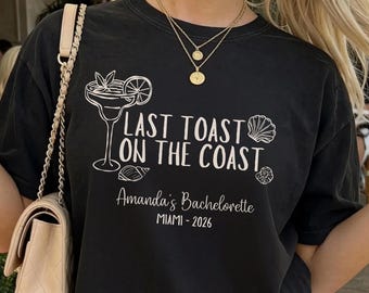 Last Toast on the Coast Shirt, Miami Bachelorette Tee, Margs and Matrimony, Beach Bach, Seashells Wedding Bells, Custom Bach Party Shirt