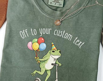 Comfort Colors Funny Frog Scooter Birthday Celebration Shirt (Custom Text)
