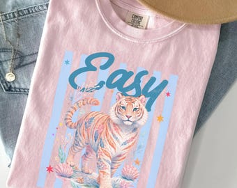 Comfort Colors® Easy Tiger Shirt Vintage Distressed Tiger Shirt Tiger Graphic Tee Retro Tiger Coastal Tee Lover Gift Trendy Boho Shirt