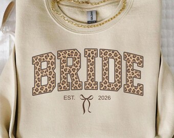 Wifey Sweatshirt Bride Leopard Print Crewneck Soon to be Wife Gift Fiance Pullover Coquette Wedding Gift Bow Bridal Shower Bridesmaid Gift
