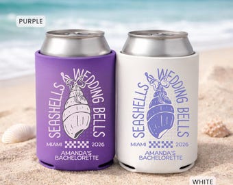 Seashells and Wedding Bells Koozie | Beach Bachelorette Can Cooler | Last Toast on the Coast | Miami Bach Party Favor | Custom Drink Sleeve