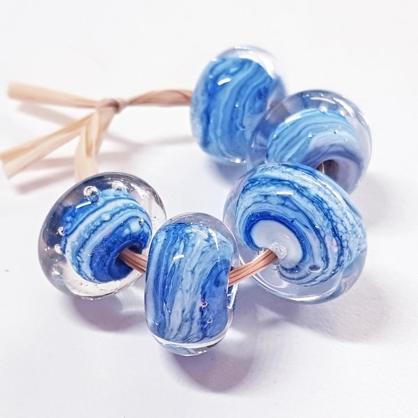 Encased Norfolk Waves, Artisan Lampwork Glass Beads, SRA, UK