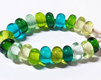 Green Water Mix, Artisan Lampwork Glass Beads, SRA, UK