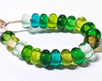 Green Water Mix, Artisan Lampwork Glass Beads, SRA, UK