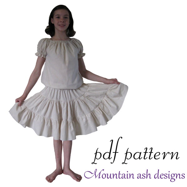 Peasant Tops Petticoats and Bloomers pdf Sewing Pattern Girls Sizes 1-14 Katie Historical Dance Costume