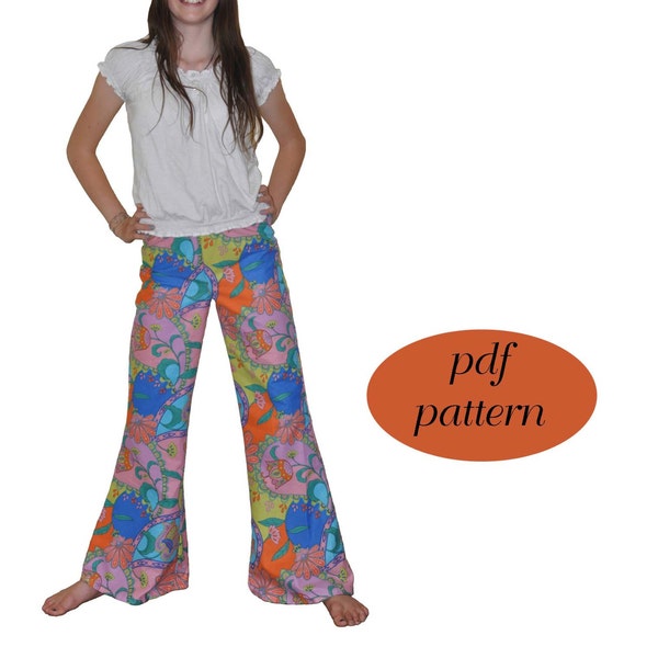 Bell Bottoms Sewing Pattern Bell Bottoms pdf Pattern Funky Flares Pattern 60s Retro Sewing Pattern Girls Sizes 2-14 60s