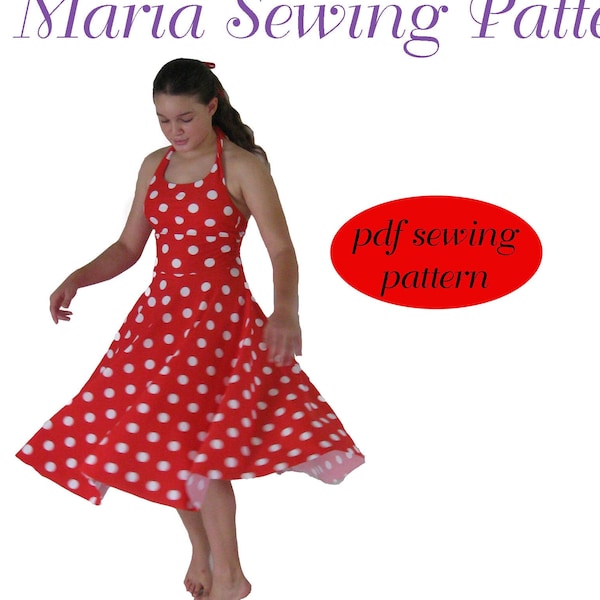 Maria 50s Swing Dress Pattern Girls Rockabilly Halter Neck Dance Costume Sizes 2-14 pdf Sewing Pattern