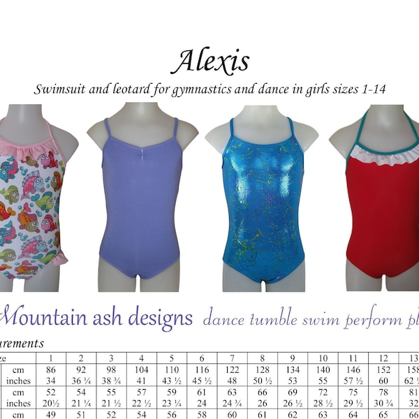 Alexis Swimsuit Sewing Pattern Girls Sizes 1-14 Ballet Dance Gymnastics Leotard Halter Neck Swimsuit