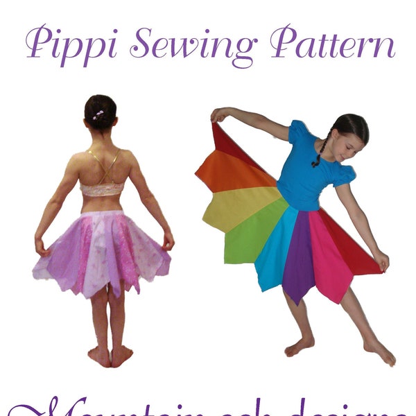 Pippi Rainbow Dress pdf Sewing Pattern Fairy Dress Pixie Skirt Dance Costume Pattern for Girls Sizes 1-12