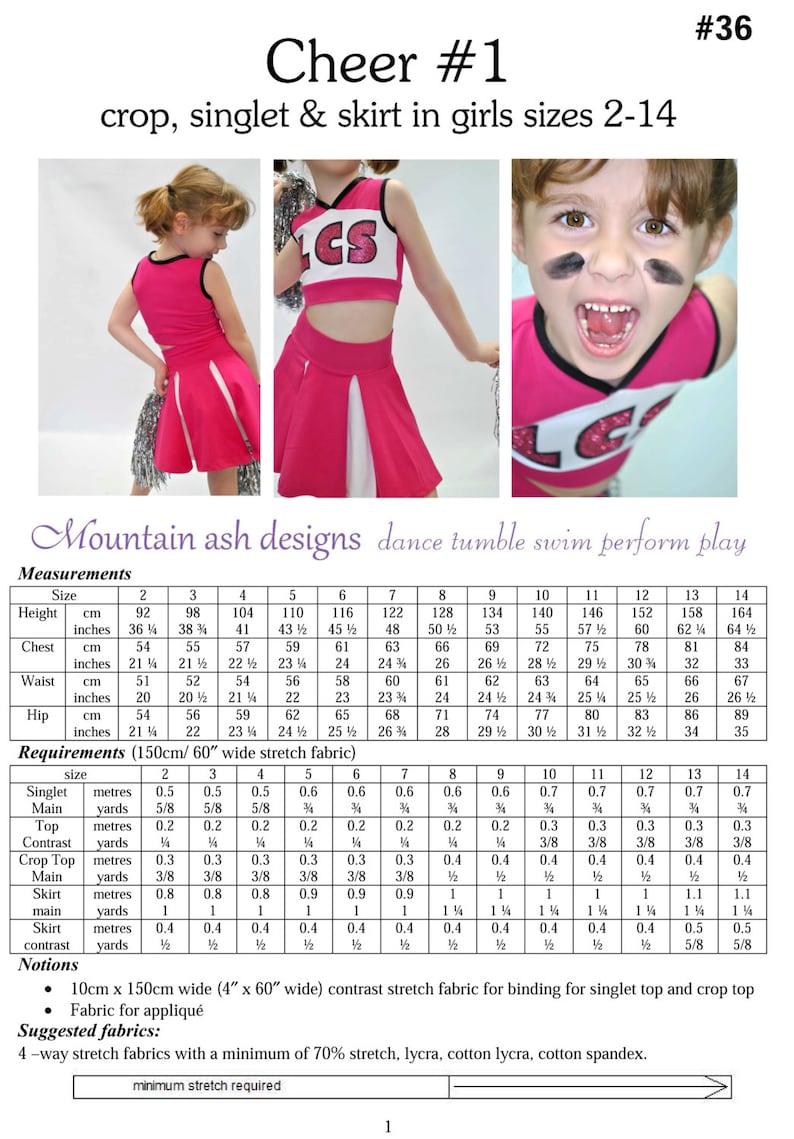 Cheer 1 pdf Sewing Pattern Girls Cheerleading Costume Etsy