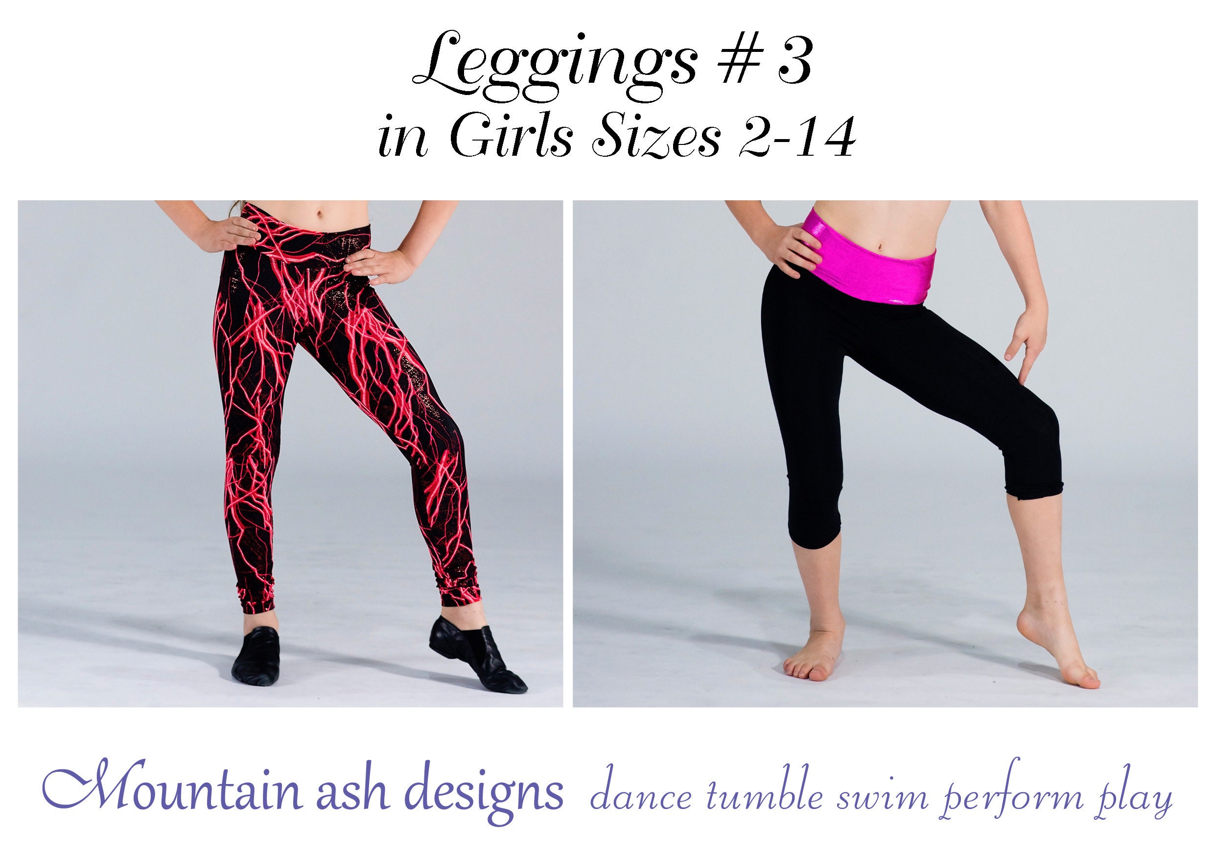 Girls High Waist Leggings Pattern Leggings 3 Sewing Pattern Size 2-14 