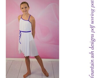 Leotards 7 pdf Sewing Pattern with Asymmetical Neckline Gymnastics Dance Leotard pdf Pattern Girls Sizes 2-14 Greek Goddess