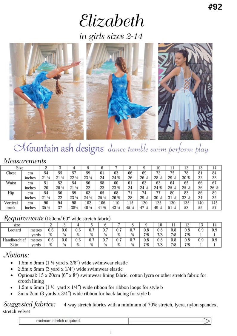 Dance Dress Leotard Pattern Elizabeth Pdf Sewing Pattern Etsy UK