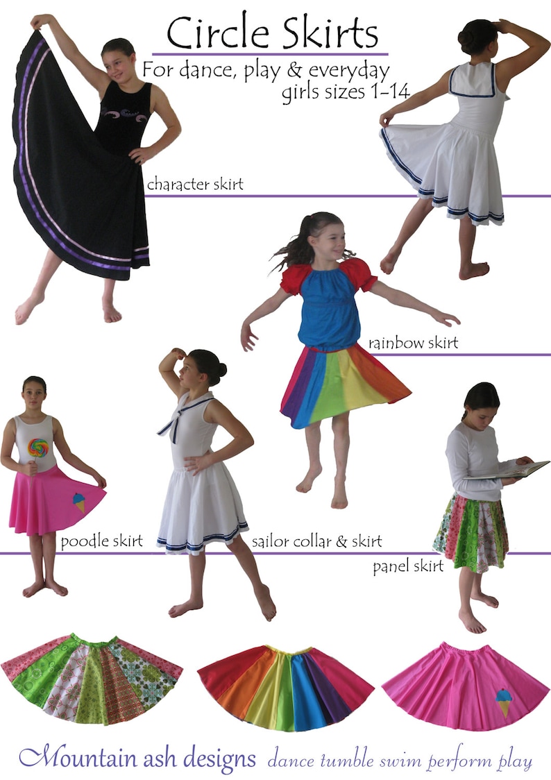 Character Skirt Pattern Circle Skirts Ballet pdf Sewing Pattern Poodle Character Rainbow Sailor Panel Twirl Skirt Digital Pattern Sizes 1-14 image 2