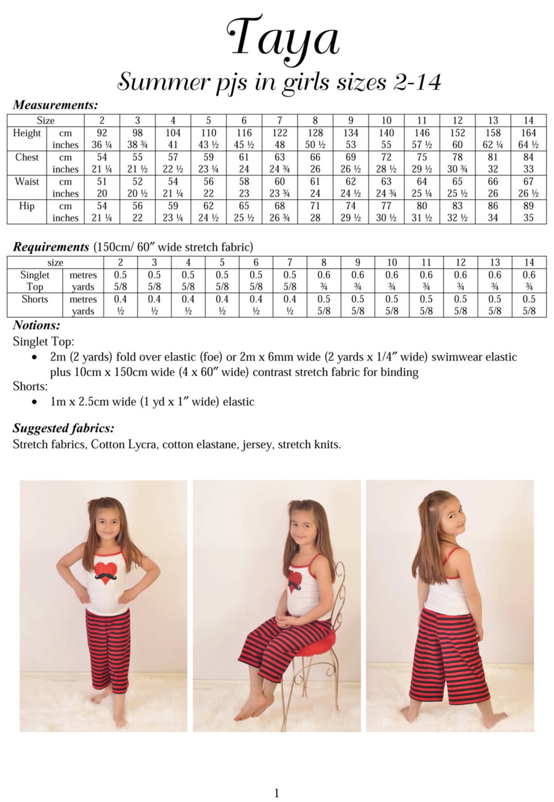 Girls Summer Pajamas Pattern Taya Tank Shorts Pyjamas Pdf | Etsy