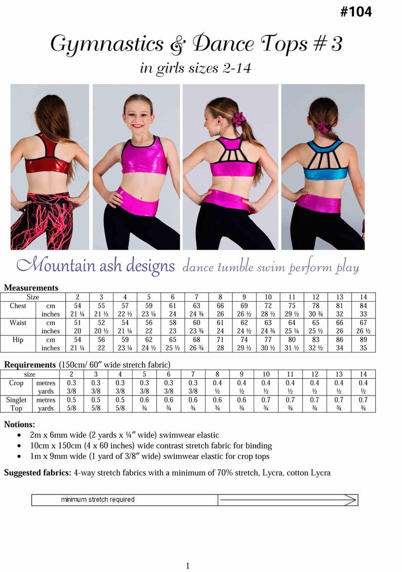 Girls Gymnastics Dance Tops 3 Pattern Pdf Sewing Pattern Racer Etsy