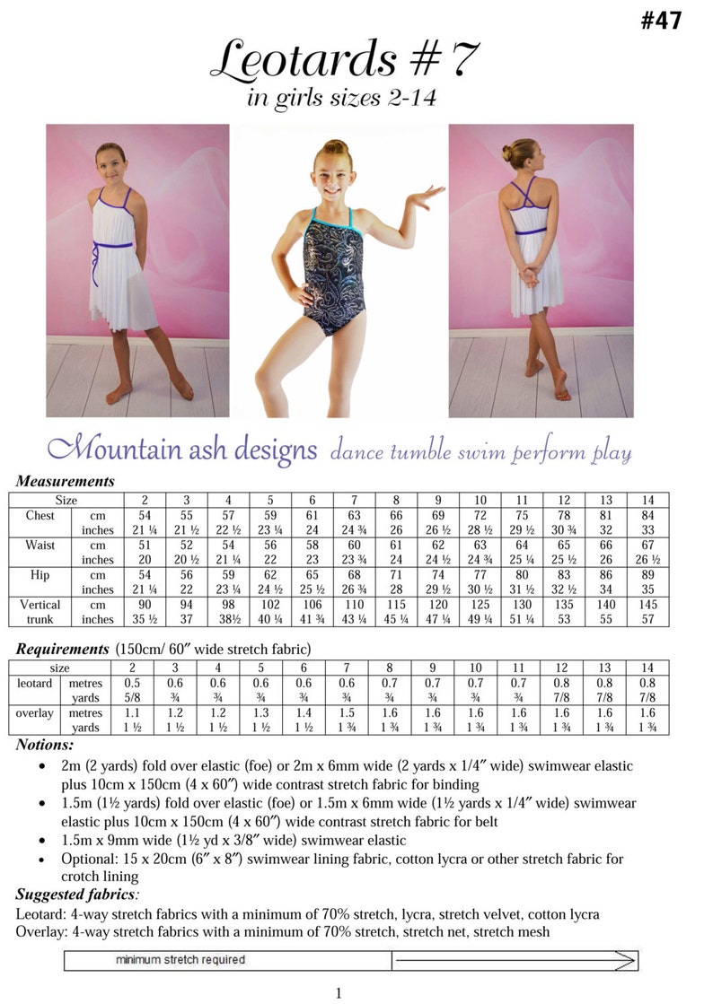 Leotards 7 pdf Sewing Pattern with Asymmetical Neckline Etsy