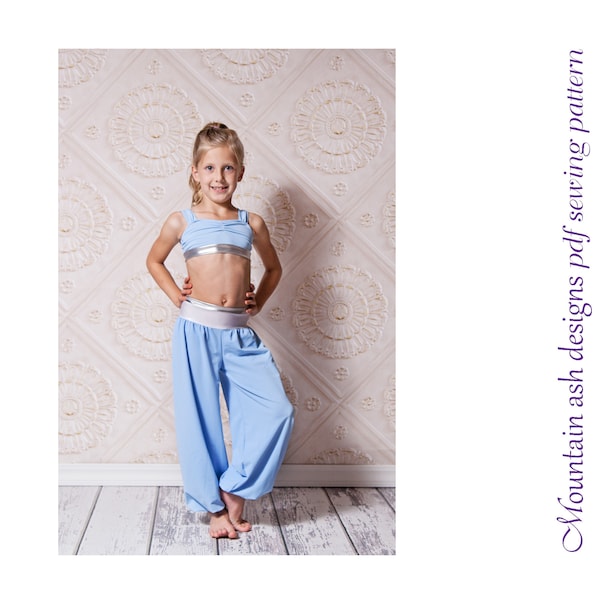 Patron de couture Costume petit génie chez les filles tailles 2-14 Crop Top Pants Dance pdf Pattern Princess Jasmine Arabian Ballet Costume Pattern