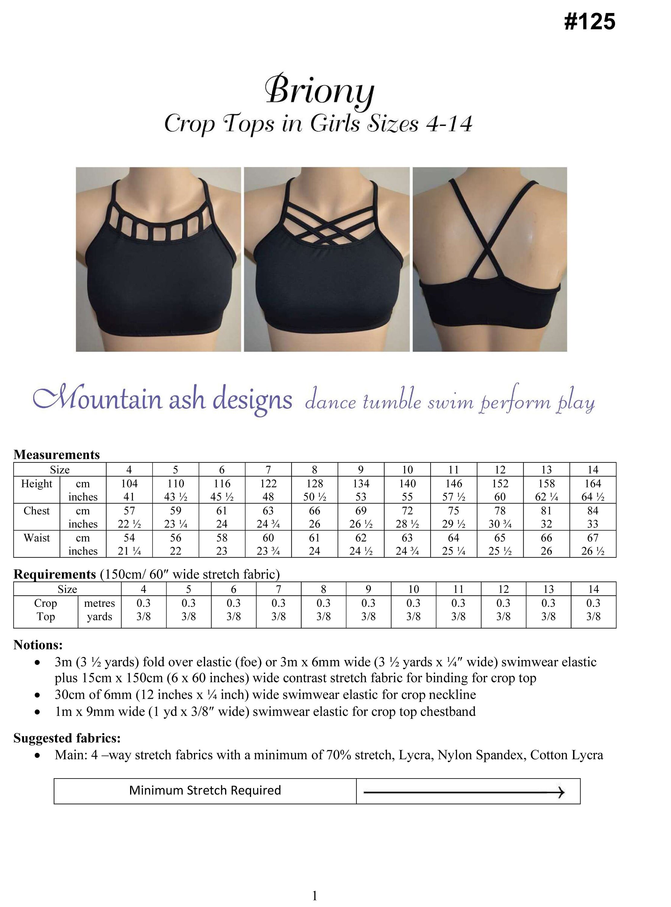 Briony Gym Dance Crop Top Girls Sewing Pattern