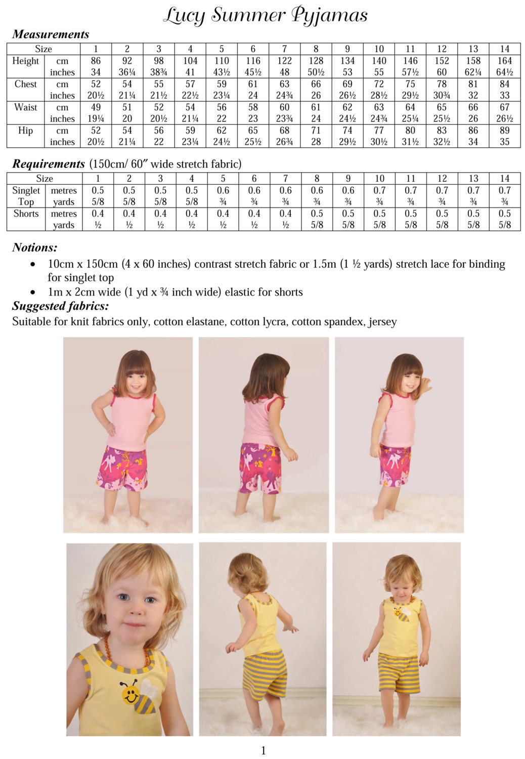 Patrón digital pijama musculosa niña talles 1 a 14 años