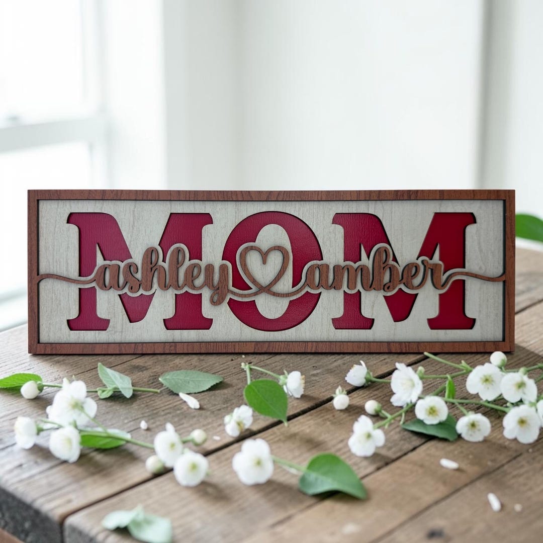 Personalized Layered Mom Sign | Custom Mom Wall Decor | Mother's Day or ...