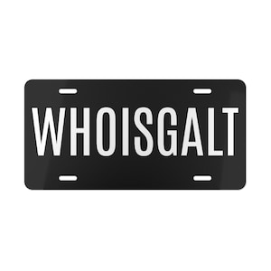 Puede incluir: Placa de matrícula negra con el texto blanco "WHOISGALT". La placa tiene cuatro orificios de montaje y un acabado brillante. El texto está en negrita, en una fuente sans-serif.