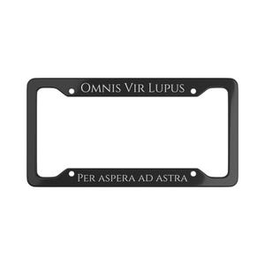 Per aspera ad astra - Black/White/Wolf/Scythe - License Plate Frame | Latin Motto Car Plate Border
