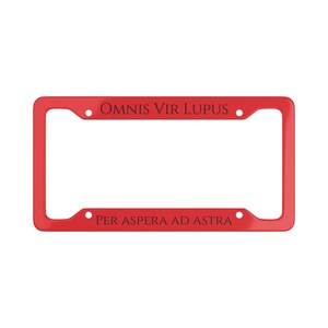 Per aspera ad astra - Red/Black/Wolf/Scythe - License Plate Frame | Latin Motto Car Plate Border