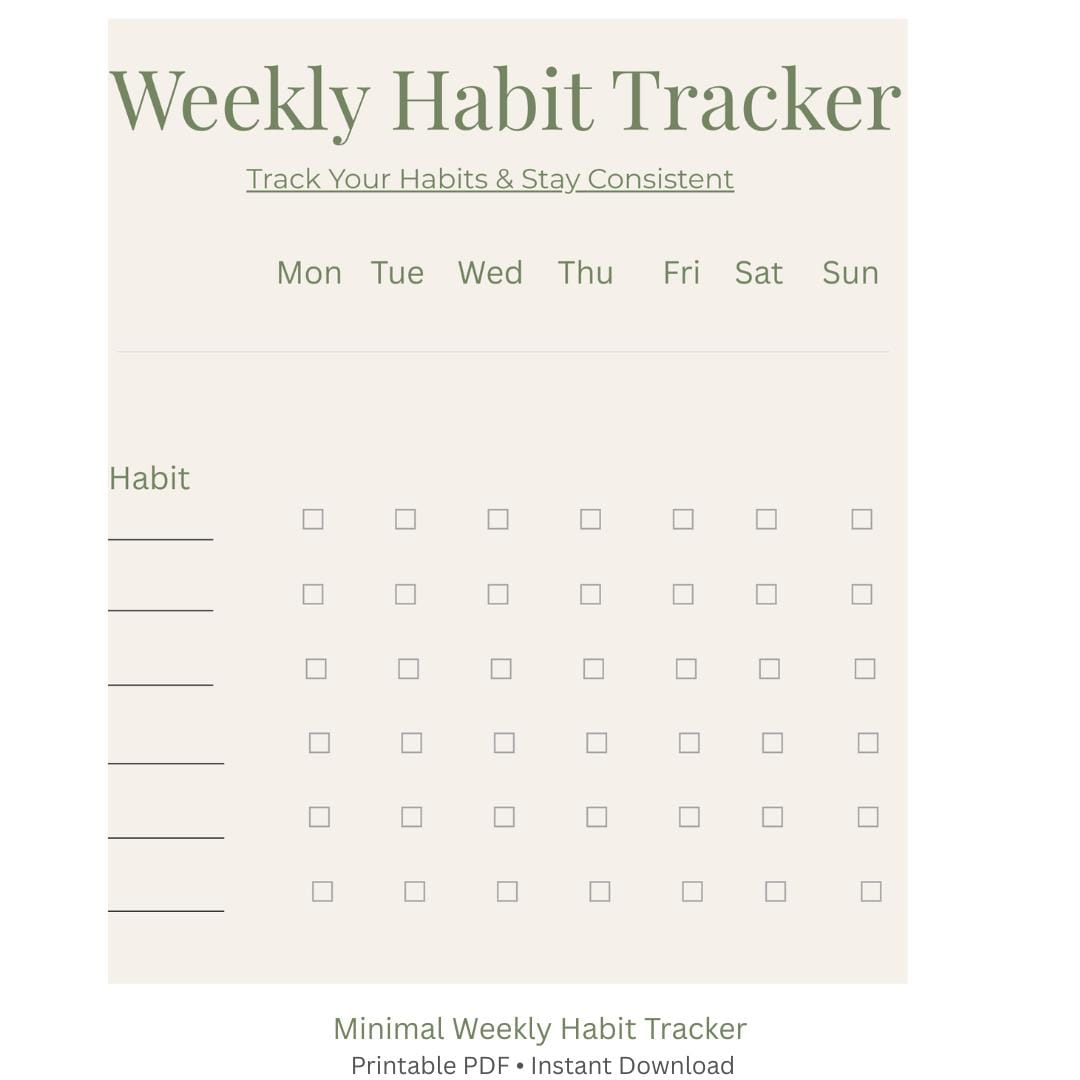 Weekly Habit Tracker Printable PDF | Minimal Habit Tracker | Weekly ...