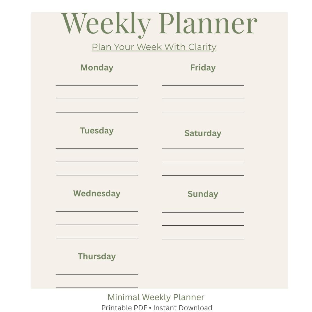 Minimal Weekly Planner Printable PDF | Weekly Planning Sheet | Undated ...