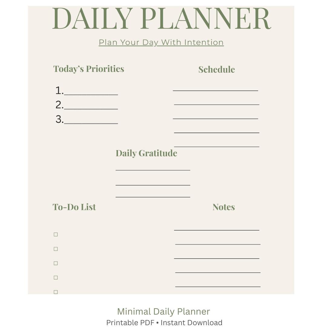 Minimal Daily Planner Printable PDF | Productivity Planner | to Do List ...