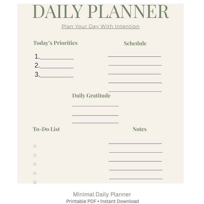 Minimal Daily Planner Printable PDF | Productivity Planner | to Do List ...