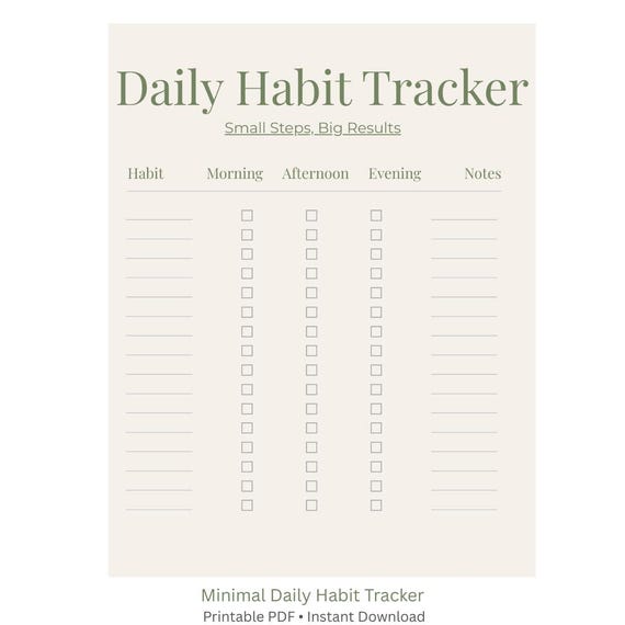 Daily Habit Tracker Printable | Minimal Habit Tracker PDF | Daily Routine Tracker | Self Care Tracker | Instant Download