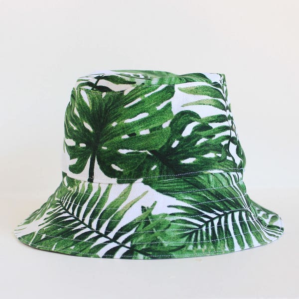Kid's bucket hat, sun hat featuring tropical leaves