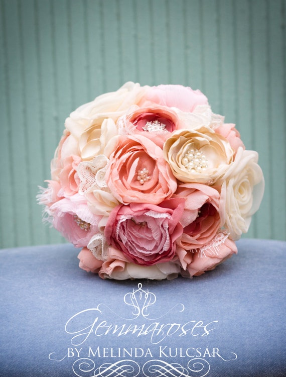 Bridal Fabric Flower Brooch Wedding Bouquet Made to Order