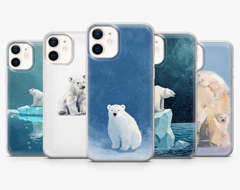 Funda para teléfono con diseño de oso polar, color blanco ártico, compatible con iPhone 17Pro, 16, 15, 14, 13, 12, Samsung S26, S25, S24, S23Fe, A16, A56, Pixel 10 y 9Pro.